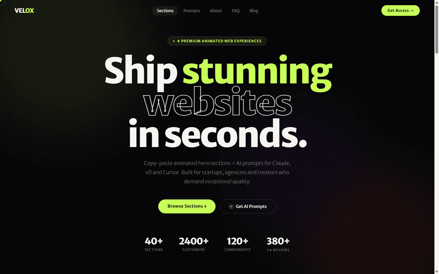 Velox live website preview